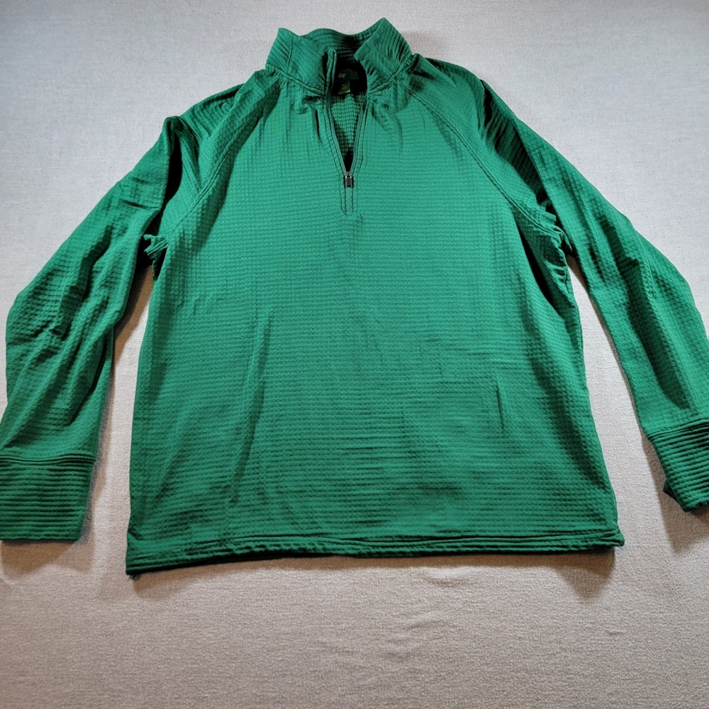 Dip Quarter Zip Pullover Mens XL Green Excellent Waffle Knit Thumbholes